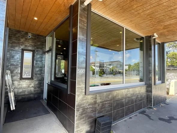 Freshly cleaned commercial glazing at a Christchurch salon